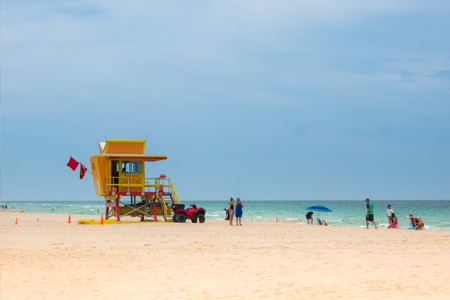 Water Safety - Lifeguard stand on beach with people